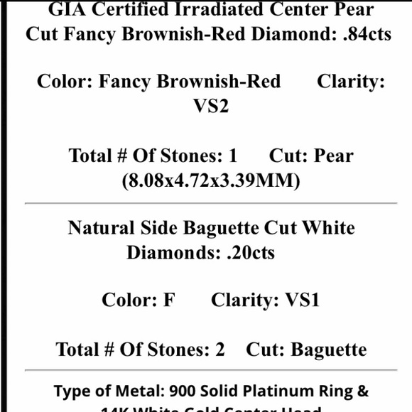 ❌❌❌SOLID ❌❌❌NWOT GIA VS1 VS2 PLATINUM 1.04CTW RED DIAMOND RING R😉 VALUE 8950.00 - Picture 13 of 14